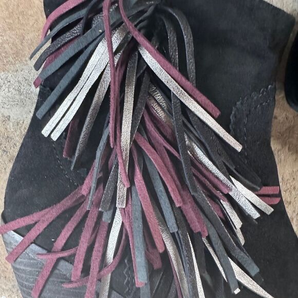SALE Black Suede Sam Edelman ankle Booties with tassels SZ 10 - Picture 4 of 12